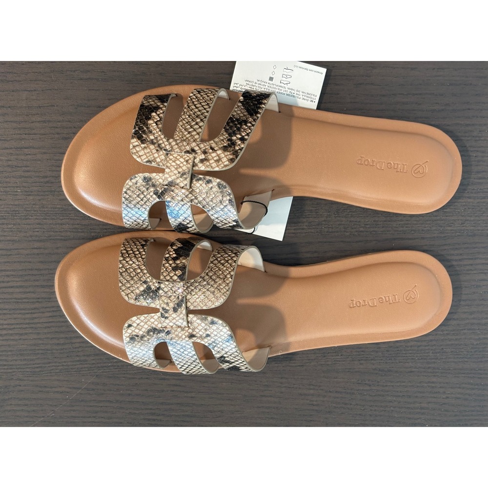 Summer sandals The Drop Monika H-Band Slides Womens 11 Tan Snakeskin Flat Shoes